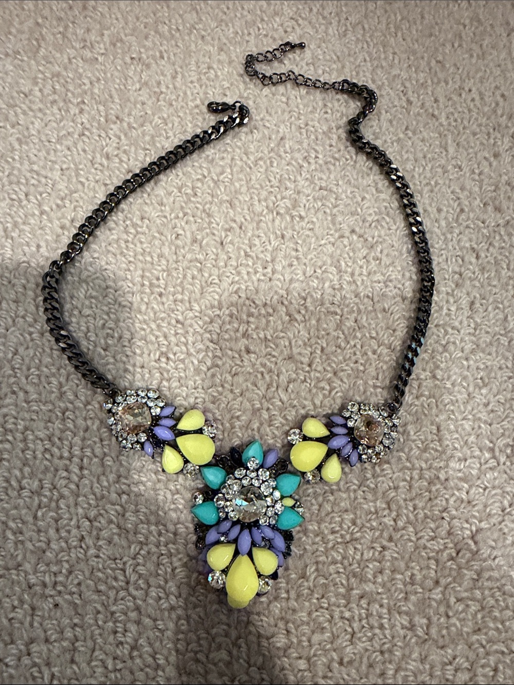 Statement Floral Bib Necklace in Yellow, Lavender & Teal